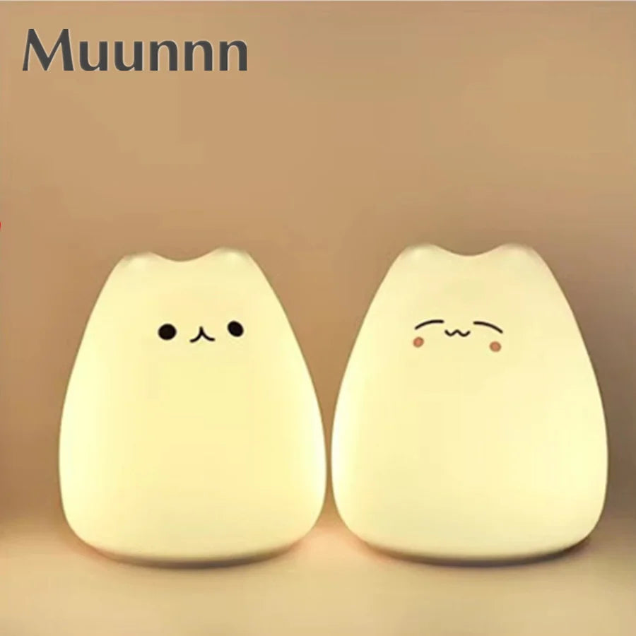 Kawaii Cat Lamp LED Night Light Wireless Touch Sensor Silicone Battery Animal Light Child Holiday Bedroom Desktop Decor