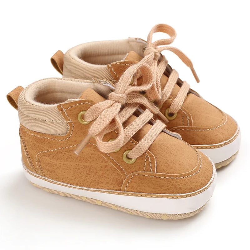 Newborn Boys' Middle Top and High Top Fashion Sneakers Boys' and Girls' Casual Soft Cloth Bottom anti Slip First Walkering Shoes