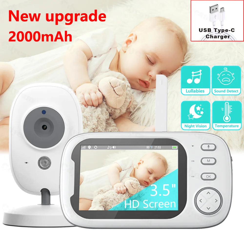 New 3.5 Inch Wireless Video Baby Monitor Night Vision Temperature Monitoring 2 Way Audio Talk Baby Nanny Security Camera