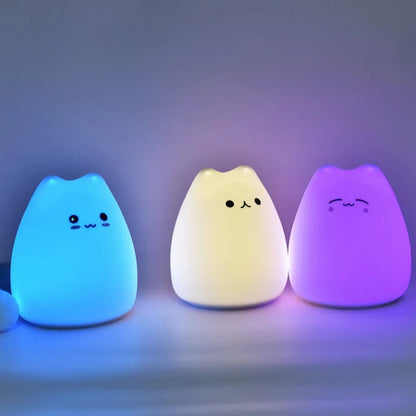 Kawaii Cat Lamp LED Night Light Wireless Touch Sensor Silicone Battery Animal Light Child Holiday Bedroom Desktop Decor