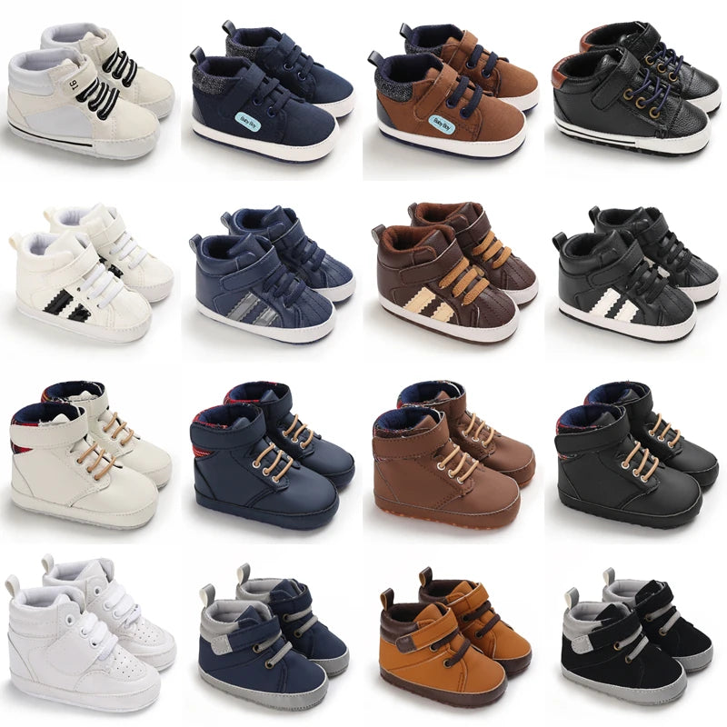 Newborn Boys' Middle Top and High Top Fashion Sneakers Boys' and Girls' Casual Soft Cloth Bottom anti Slip First Walkering Shoes