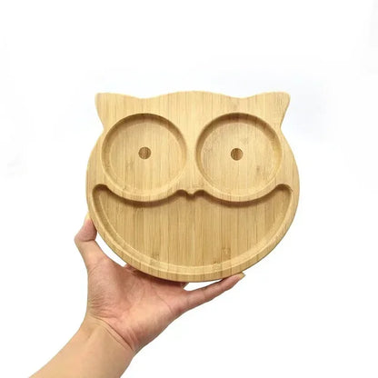 Baby Frog Wooden Dinner Plate Baby Feeding Bowl Children Feeding Tableware with Silicone Suction Cup Wooden Cartoon Dinner Plate