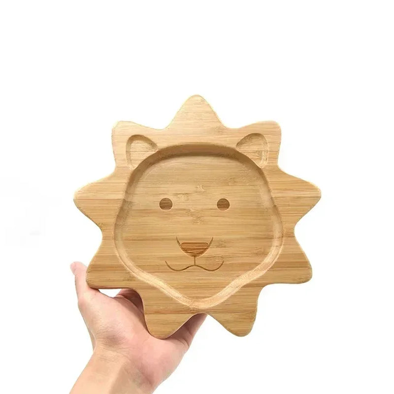 Baby Frog Wooden Dinner Plate Baby Feeding Bowl Children Feeding Tableware with Silicone Suction Cup Wooden Cartoon Dinner Plate