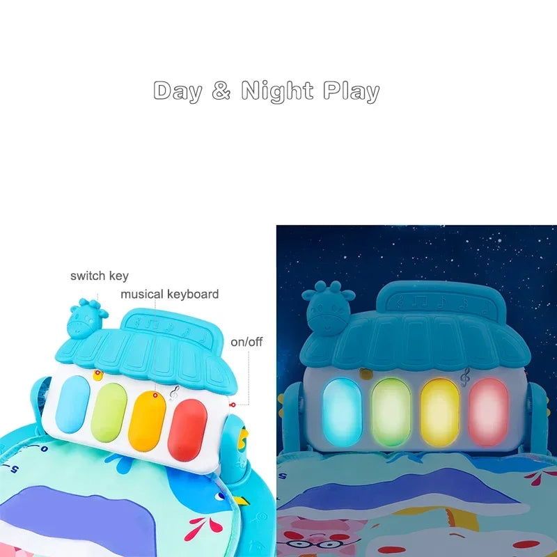 Baby Playmat Gym Crawling Activity Rug Toys for 0-12 Months Gift Infant Play Mat Toddler Music Rack Carpet with Piano Keyboard