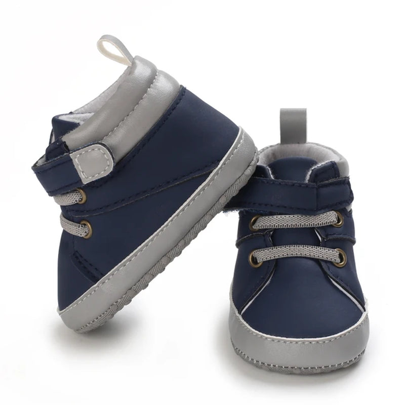 Newborn Boys' Middle Top and High Top Fashion Sneakers Boys' and Girls' Casual Soft Cloth Bottom anti Slip First Walkering Shoes