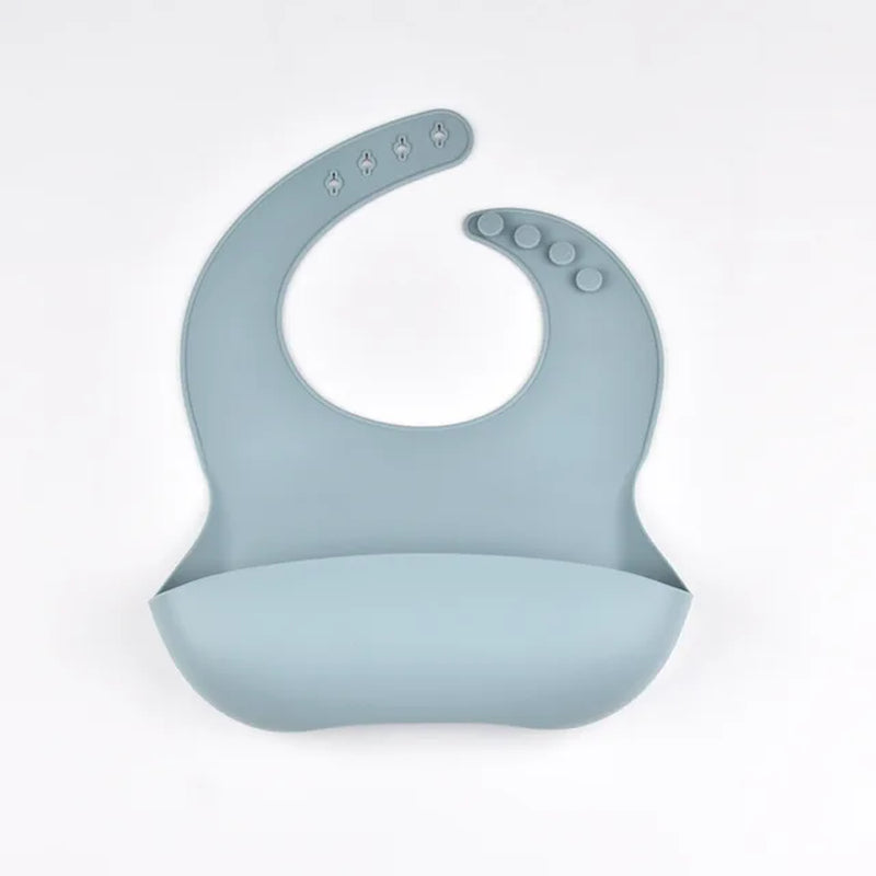 Baby Silicone Bib Waterproof Soft Solid Color 4-Speed Adjustable Bibs Newborn Lunch Feeding Saliva Pocke Kids Eating Accessories