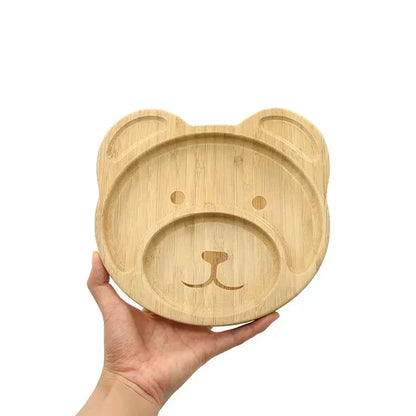 Baby Frog Wooden Dinner Plate Baby Feeding Bowl Children Feeding Tableware with Silicone Suction Cup Wooden Cartoon Dinner Plate