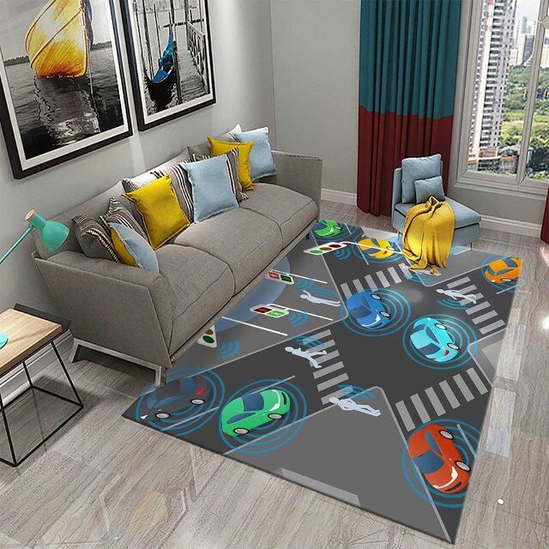 Kids Road Traffic Carpet Cartoon Car Toys Rug for Boys Girls City Life Educational Rugs Multicolor Baby Bedroom Nursery Play Mat