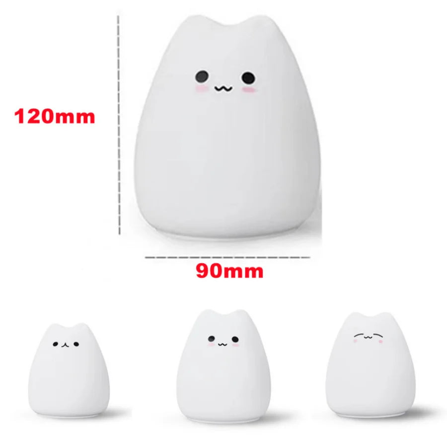 Kawaii Cat Lamp LED Night Light Wireless Touch Sensor Silicone Battery Animal Light Child Holiday Bedroom Desktop Decor