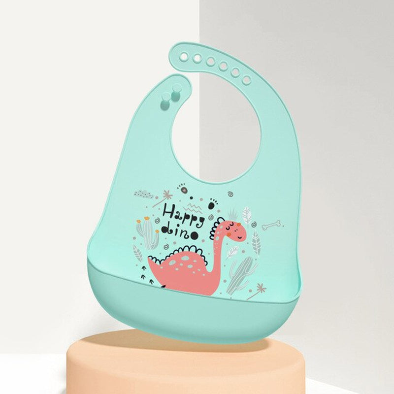 Waterproof Baby Bibs Baby Stuff Cute Cartoon Dinosaur Printed Kids Bib Girl Boy Adjustable Soft Silicone Bib Baby Feeding Stuff