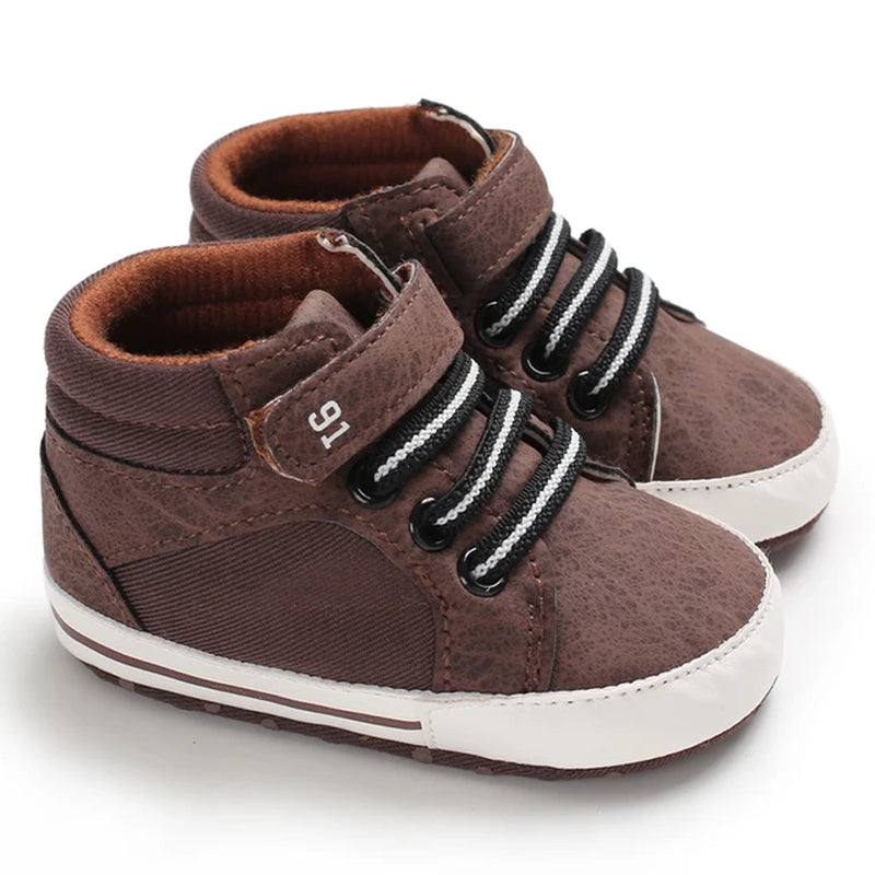 Newborn Boys' Middle Top and High Top Fashion Sneakers Boys' and Girls' Casual Soft Cloth Bottom anti Slip First Walkering Shoes