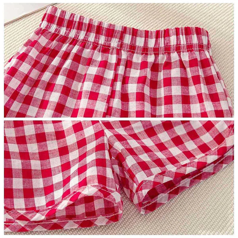 2Pcs Summer Baby Girls Clothes Toddler Short Sleeved Suits Thin Cotton Plaid Shorts Tee Sets Children Fashion Print T Shirt Pant