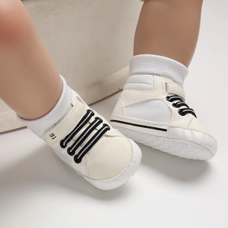 Newborn Boys' Middle Top and High Top Fashion Sneakers Boys' and Girls' Casual Soft Cloth Bottom anti Slip First Walkering Shoes