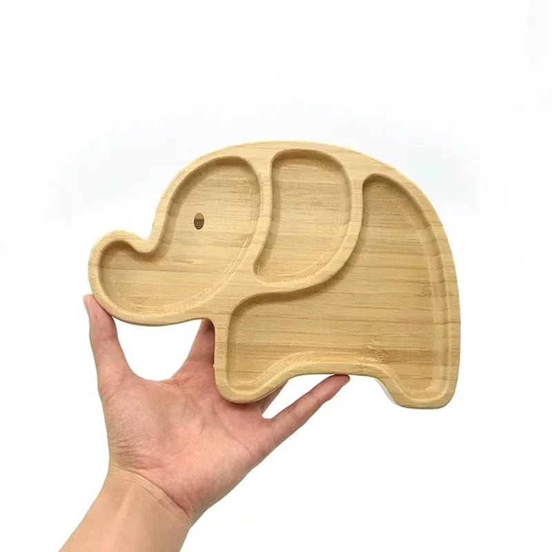 Baby Frog Wooden Dinner Plate Baby Feeding Bowl Children Feeding Tableware with Silicone Suction Cup Wooden Cartoon Dinner Plate