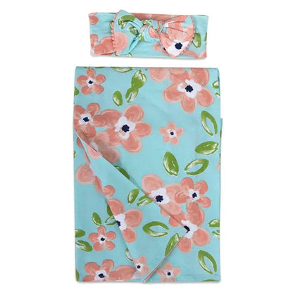 2Pcs/Set Newborn Baby Receiving Blanket Headband/Hat Cotton Sleeping Bag Toddler Infant Swaddle Wrap Towel