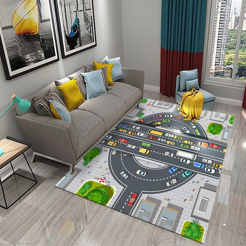 Kids Road Traffic Carpet Cartoon Car Toys Rug for Boys Girls City Life Educational Rugs Multicolor Baby Bedroom Nursery Play Mat