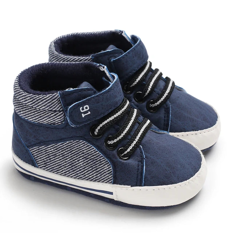 Newborn Boys' Middle Top and High Top Fashion Sneakers Boys' and Girls' Casual Soft Cloth Bottom anti Slip First Walkering Shoes