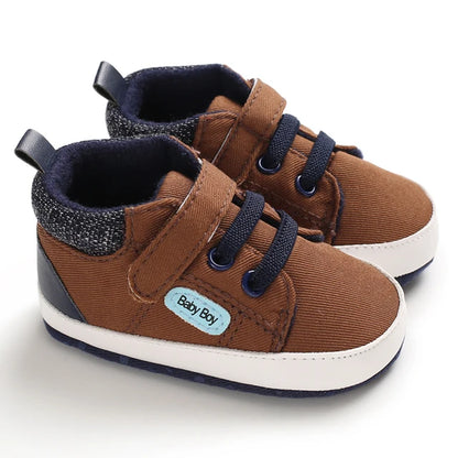 Newborn Boys' Middle Top and High Top Fashion Sneakers Boys' and Girls' Casual Soft Cloth Bottom anti Slip First Walkering Shoes