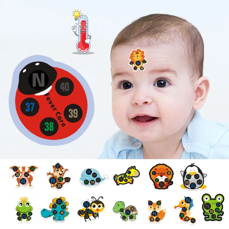 10Pcs Baby Cute Cartoon Animal Sticker Forehead Head Strip Body Fever Thermometer Children Safety Baby Care Thermometer