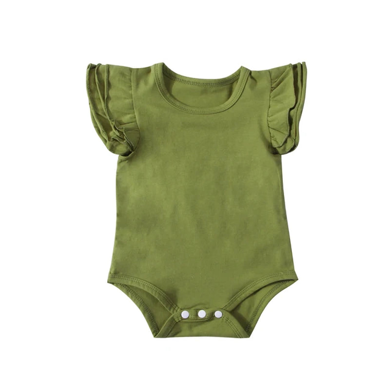 Wholesale Newborn Baby Girls Clothes Solid Color Fly Sleeve Romper Cotton Boys Clothes Summer Infant Clothing Baby Jumpsuit