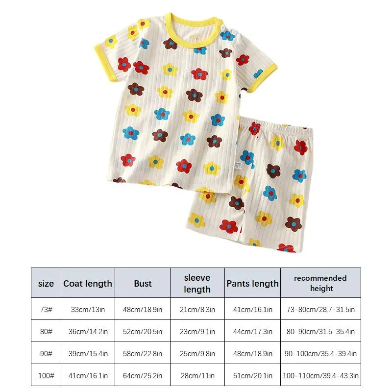 Fashion Print Baby Summer Pajamas Sets Kids Short Sleeved T-Shirt+Pants Children Pullover Top Toddler Outfit Cotton Tee Clothes