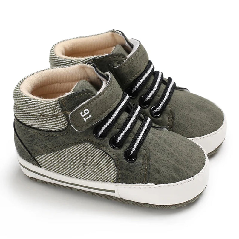 Newborn Boys' Middle Top and High Top Fashion Sneakers Boys' and Girls' Casual Soft Cloth Bottom anti Slip First Walkering Shoes