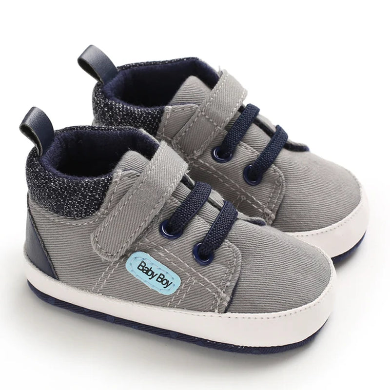 Newborn Boys' Middle Top and High Top Fashion Sneakers Boys' and Girls' Casual Soft Cloth Bottom anti Slip First Walkering Shoes