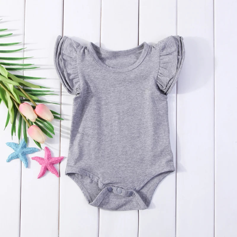 Wholesale Newborn Baby Girls Clothes Solid Color Fly Sleeve Romper Cotton Boys Clothes Summer Infant Clothing Baby Jumpsuit