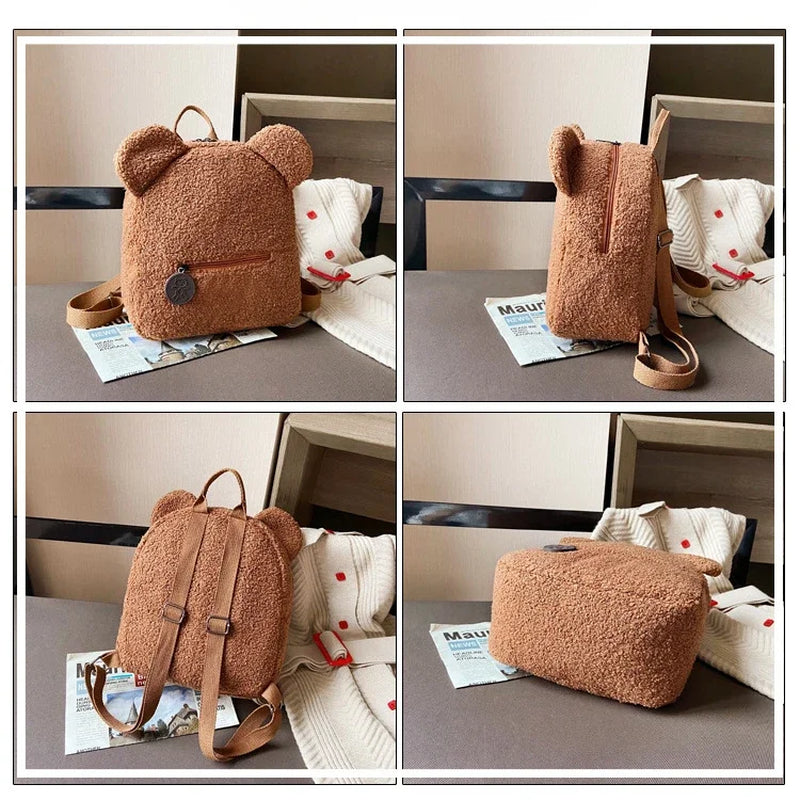 Personalised Baby Girls Backpack Cute Bear Plush Solid Color Baby Bag Casual Backpack for Toddler Kids