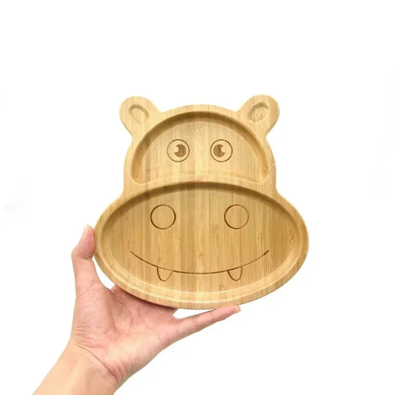 Baby Frog Wooden Dinner Plate Baby Feeding Bowl Children Feeding Tableware with Silicone Suction Cup Wooden Cartoon Dinner Plate