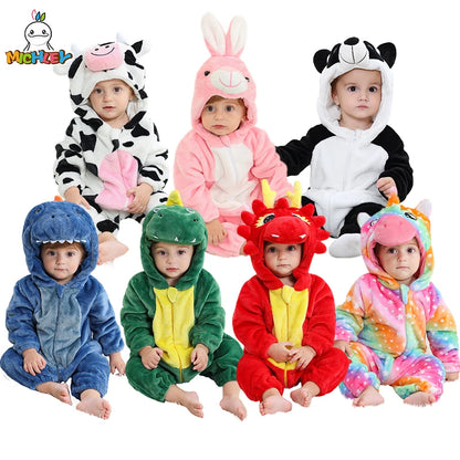 Easter Rabbit Baby Rompers Winter Hooded Flannel Toddler Infant Clothes Overall Bodysuits Jumpsuit Costume for Kids Bebe