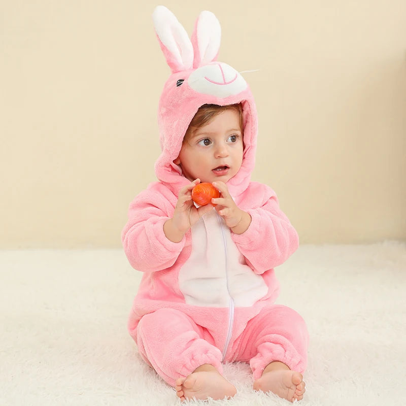 Easter Rabbit Baby Rompers Winter Hooded Flannel Toddler Infant Clothes Overall Bodysuits Jumpsuit Costume for Kids Bebe