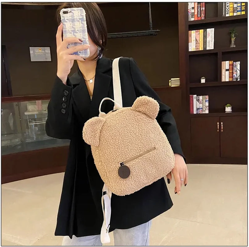 Personalised Baby Girls Backpack Cute Bear Plush Solid Color Baby Bag Casual Backpack for Toddler Kids