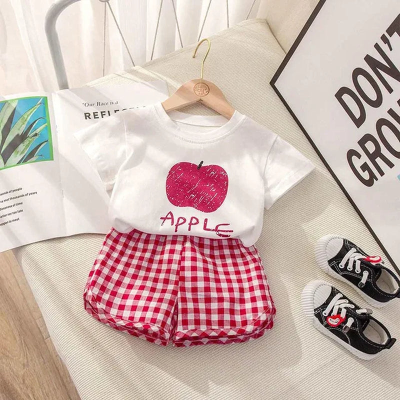 2Pcs Summer Baby Girls Clothes Toddler Short Sleeved Suits Thin Cotton Plaid Shorts Tee Sets Children Fashion Print T Shirt Pant