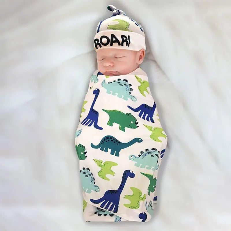 2Pcs/Set Newborn Baby Receiving Blanket Headband/Hat Cotton Sleeping Bag Toddler Infant Swaddle Wrap Towel