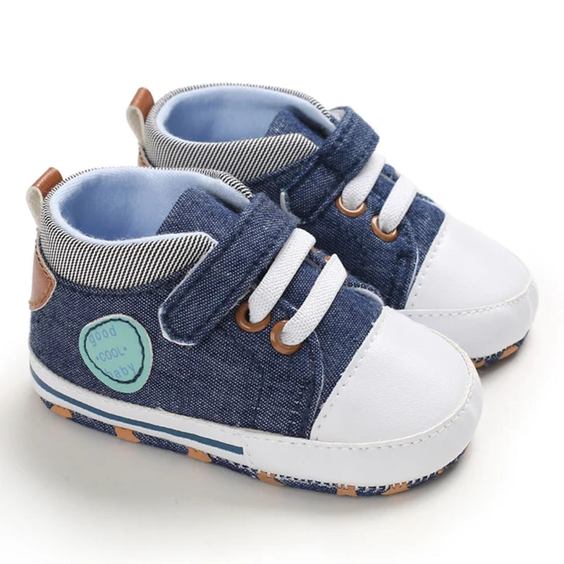 Newborn Boys' Middle Top and High Top Fashion Sneakers Boys' and Girls' Casual Soft Cloth Bottom anti Slip First Walkering Shoes