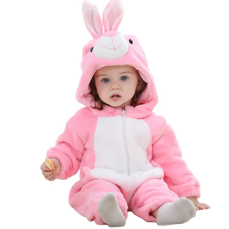 Easter Rabbit Baby Rompers Winter Hooded Flannel Toddler Infant Clothes Overall Bodysuits Jumpsuit Costume for Kids Bebe