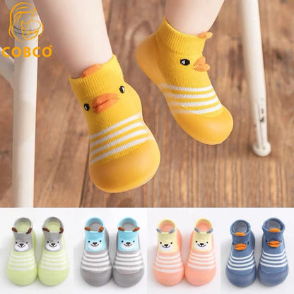 Cartoon Toddler Shoes Animal Pattern Non-Slip Silicone Sole Baby Floor Socks Breathable Casual Cotton Baby Boys Girls Shoes