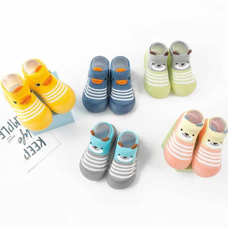 Cartoon Toddler Shoes Animal Pattern Non-Slip Silicone Sole Baby Floor Socks Breathable Casual Cotton Baby Boys Girls Shoes