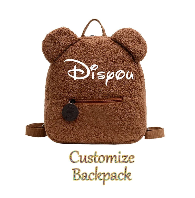 Personalised Baby Girls Backpack Cute Bear Plush Solid Color Baby Bag Casual Backpack for Toddler Kids