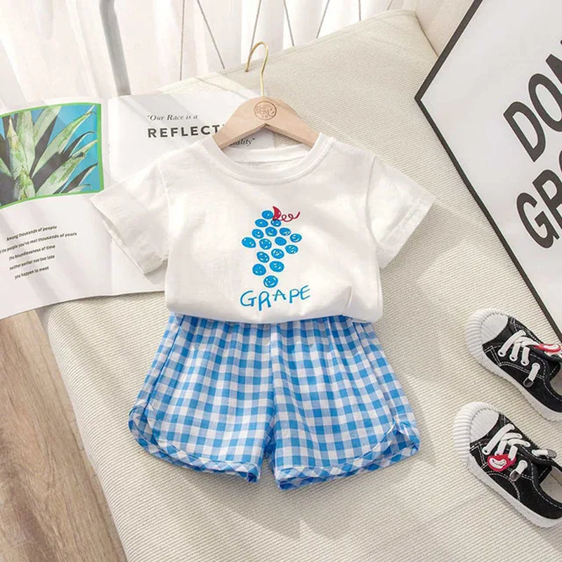 2Pcs Summer Baby Girls Clothes Toddler Short Sleeved Suits Thin Cotton Plaid Shorts Tee Sets Children Fashion Print T Shirt Pant