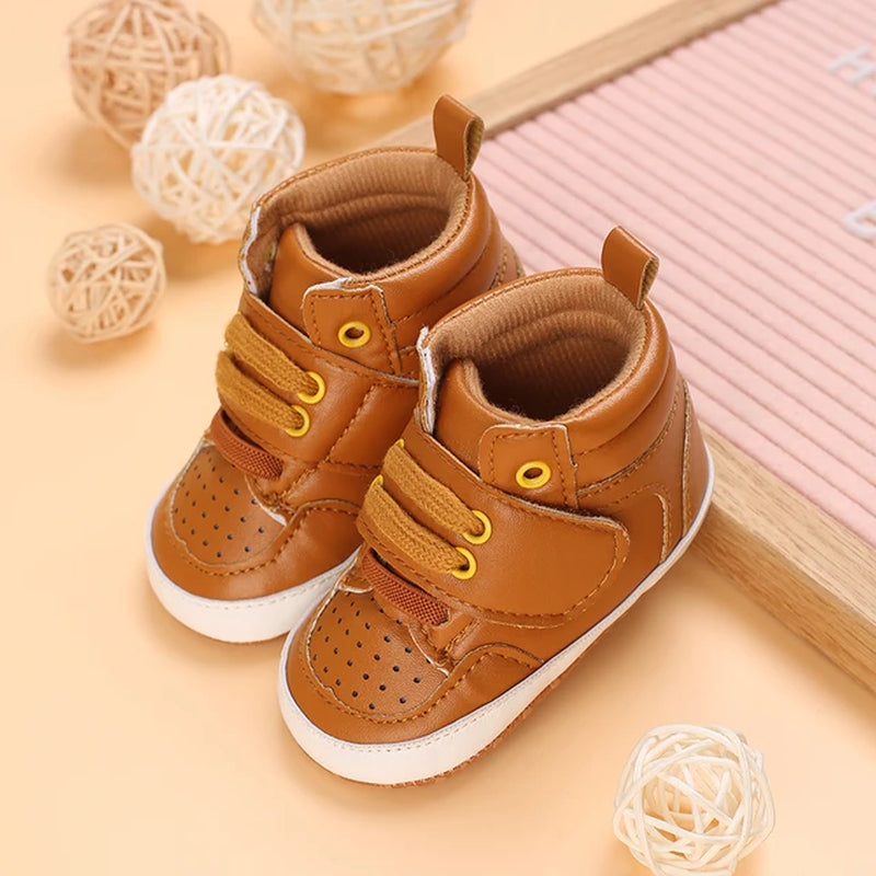 Newborn Boys' Middle Top and High Top Fashion Sneakers Boys' and Girls' Casual Soft Cloth Bottom anti Slip First Walkering Shoes